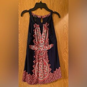 Navy Blue Halter Top with Red & White Print